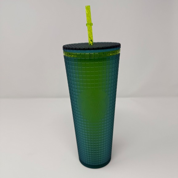 Starbucks 24 fl oz Tumbler Studded Grid Cold Cup Teal Green with Straw Venti - Picture 1 of 5